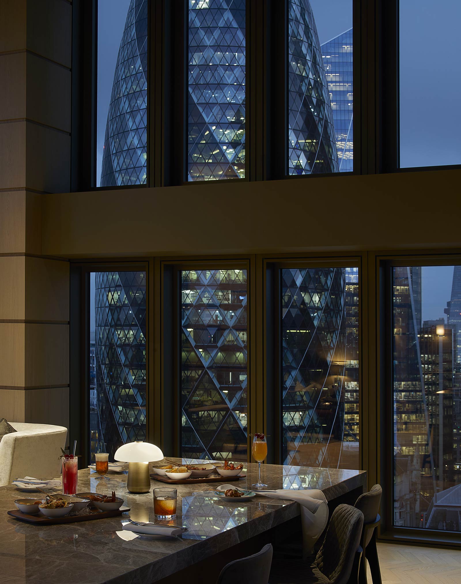 Level 20 residential bar with views of the Gherkin